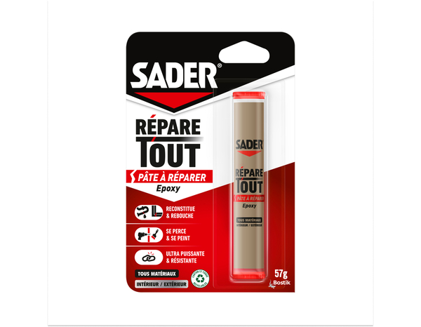Pâte à réparer époxy tous matériaux, Répare tout 57 g - Sader - Brico Dépôt