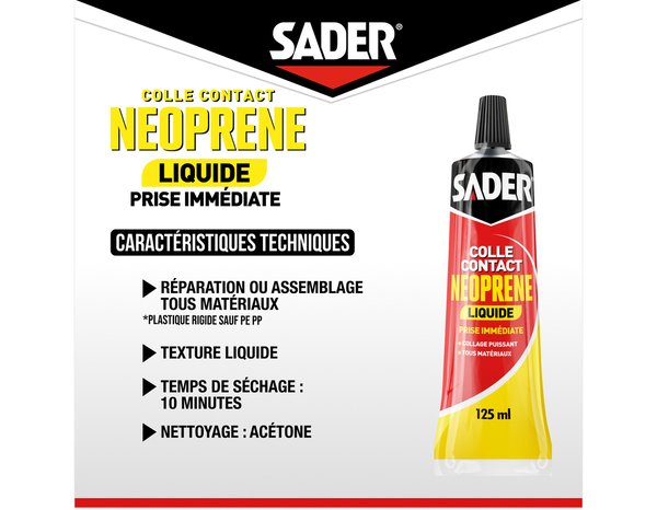 Colle contact néoprène liquide - Tube de 125ml - Sader - Brico Dépôt