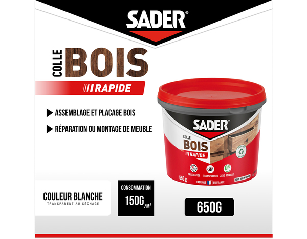 Colle à bois à prise rapide sur tous type de bois - 650 g - Sader - Brico Dépôt