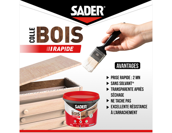 Colle à bois à prise rapide sur tous type de bois - 650 g - Sader - Brico Dépôt