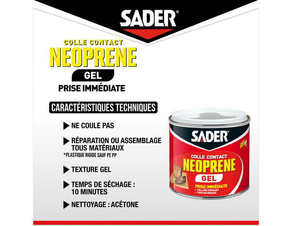 Colle contact néoprène en gel, spatule incluse - 500ml - Sader - Brico Dépôt