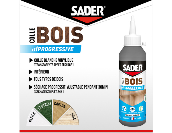Colle bois à prise progressive - 250g - Sader - Brico Dépôt