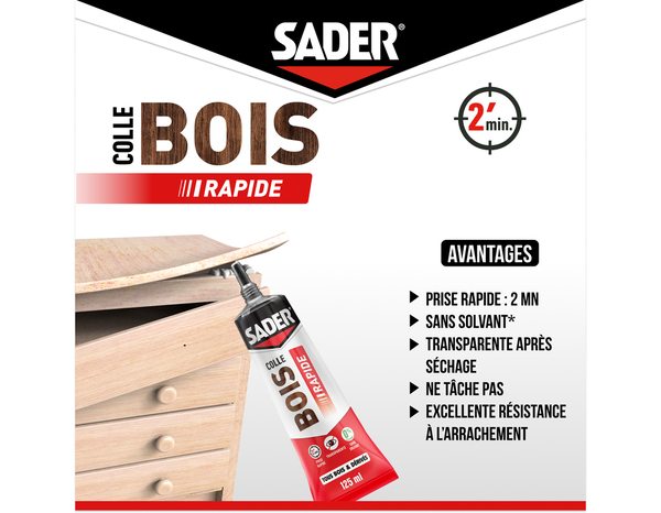 Colle bois à prise rapide - Tube de 125 g - Sader - Brico Dépôt
