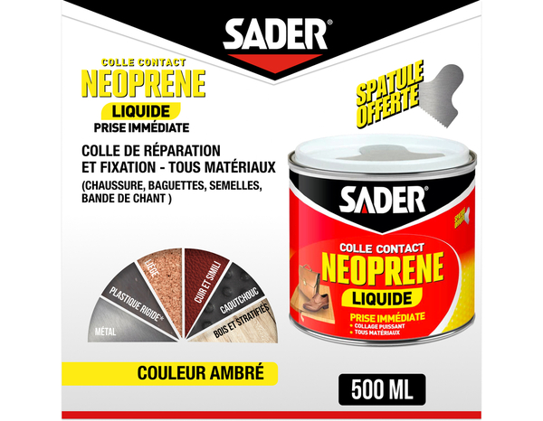 Colle contact néoprène liquide, spatule incluse - 500ml - Sader - Brico Dépôt