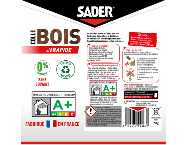 Colle à bois à prise rapide - 250g - Sader - Brico Dépôt