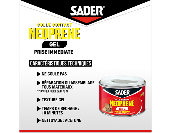 Colle contact néoprène en gel, spatule incluse - 250ml - Sader - Brico Dépôt
