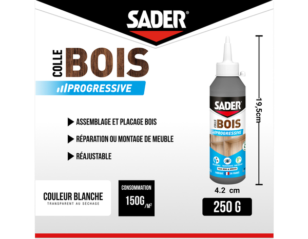 Colle bois à prise progressive - 250g - Sader - Brico Dépôt