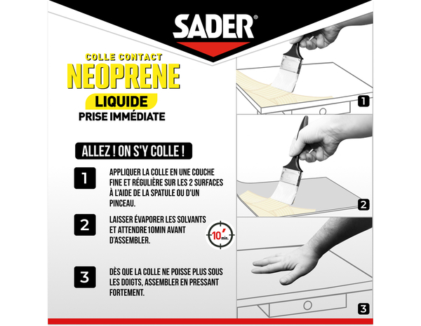Colle contact néoprène liquide, spatule incluse - 500ml - Sader - Brico Dépôt