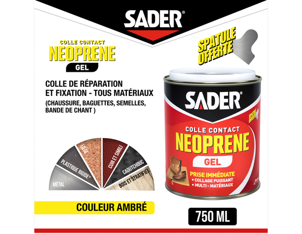 Colle contact néoprène en gel, spatule incluse - Seau de 2,5l - Sader - Brico Dépôt