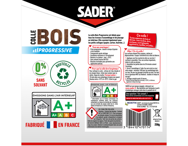 Colle bois à prise progressive - 250g - Sader - Brico Dépôt