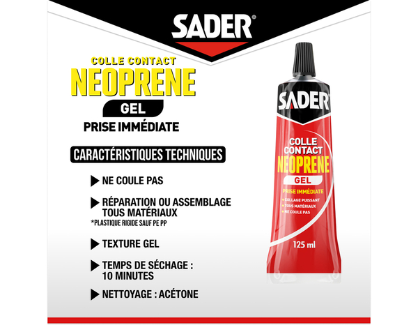 Colle contact néoprène en gel - Tube de 125ml - Sader - Brico Dépôt