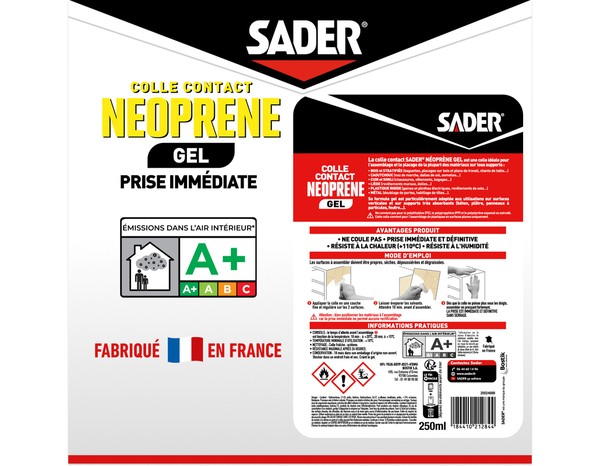 Colle contact néoprène en gel, spatule incluse - 250ml - Sader - Brico Dépôt