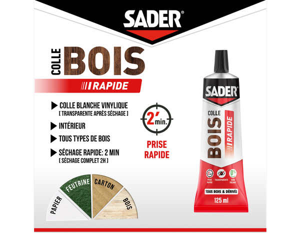 Colle bois à prise rapide - Tube de 125 g - Sader - Brico Dépôt