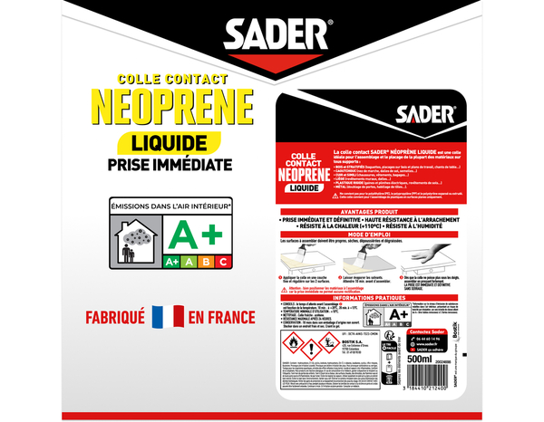 Colle contact néoprène liquide, spatule incluse - 500ml - Sader - Brico Dépôt