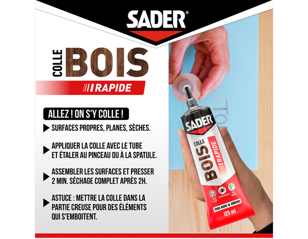 Colle bois à prise rapide - Tube de 125 g - Sader - Brico Dépôt