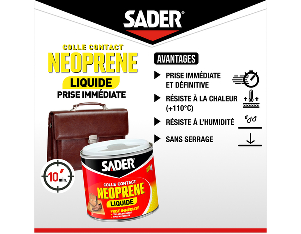 Colle contact néoprène liquide, spatule incluse - 500ml - Sader - Brico Dépôt