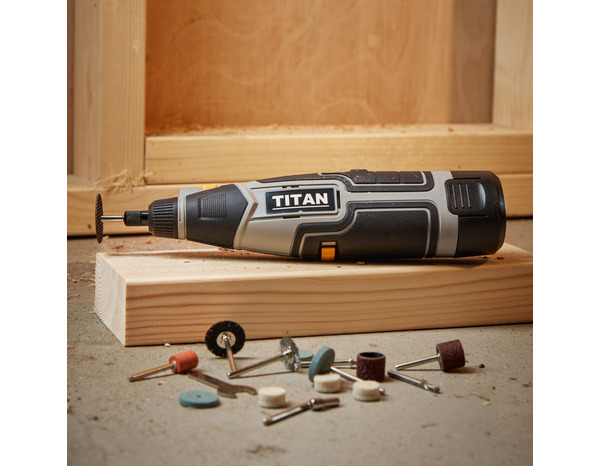 Outil rotatif multifonction sans fil 12V + 15 accessoires - Titan - Brico Dépôt
