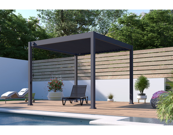 Pergola avec lames orientables gris anthracite - 3 x 3 m - Brico Dépôt