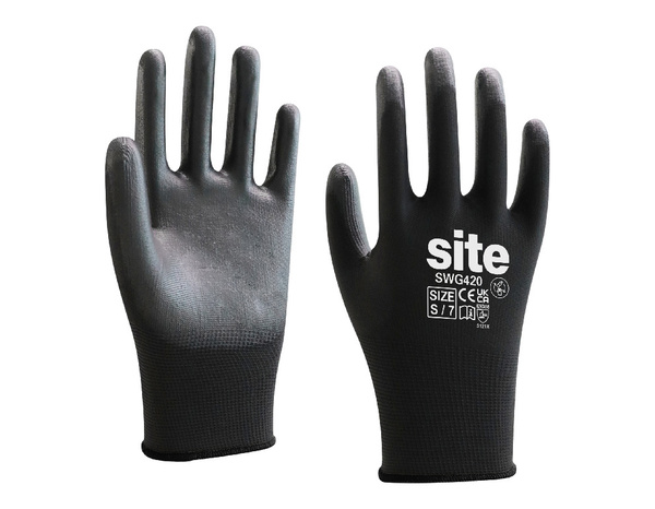 Gants tous travaux pleins noir polyuréthane Taille.7 - Brico Dépôt