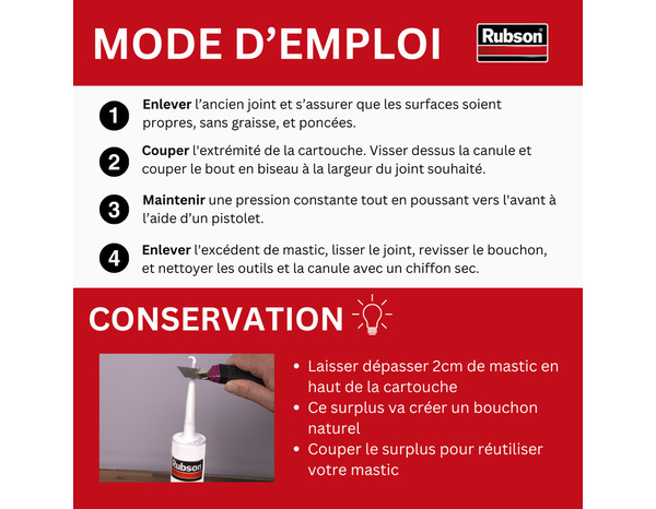 Mastic haute qualité, étanche, multi-matériaux FT 101 transparent, cartouche 280 ml - Rubson - Brico Dépôt