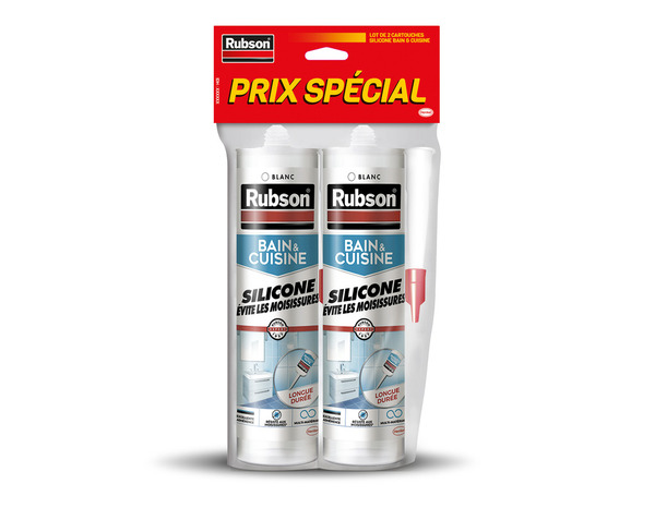 Lot de 2 cartouches, mastic bain & cuisine, étanche et antifongique, blanc, 280 ml - Rubson - Brico Dépôt