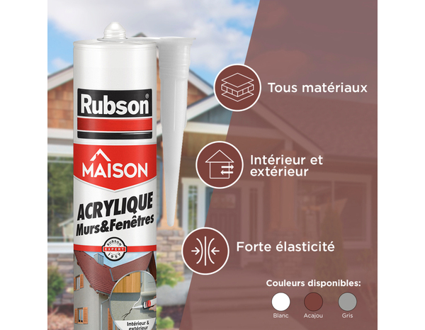 Mastic acrylique murs & fenêtres, couleur blanc cartouche 280 ml - Rubson - Brico Dépôt