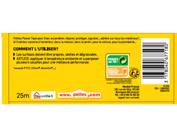 Ruban adhésif extra-fort "Power Tape" orange 50 mm X 25 m - Pattex - Brico Dépôt