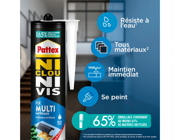 Lot de 2 colles tous matériaux "Ni Clou Ni Vis" - cartouche 450 g - Pattex - Brico Dépôt