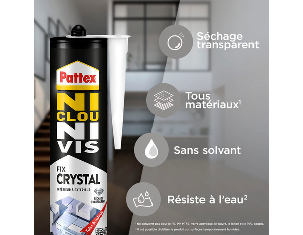 Colle tous matériaux, multi-usages Ni Clou Ni Vis, transparente, cartouche 290 g - Pattex - Brico Dépôt