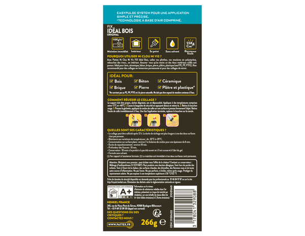 Colle blanche Ni Clou Ni Vis extra fort & rapide, cartouche prête à l'emploi 266 g - Pattex - Brico Dépôt