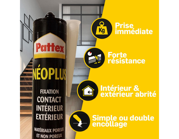 Lot de 3 cartouches, colle de fixation Néoplus type néoprène, tous matériaux, 390 g - Pattex - Brico Dépôt