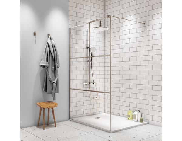 Paroi walk-in 120 cm ep. 6 mm cadre blanc avec "crochet-patère" - Brico Dépôt