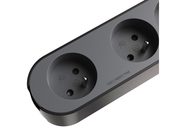 Bloc 6 prises 1,5 m gris et noir USB A + C - Brico Dépôt