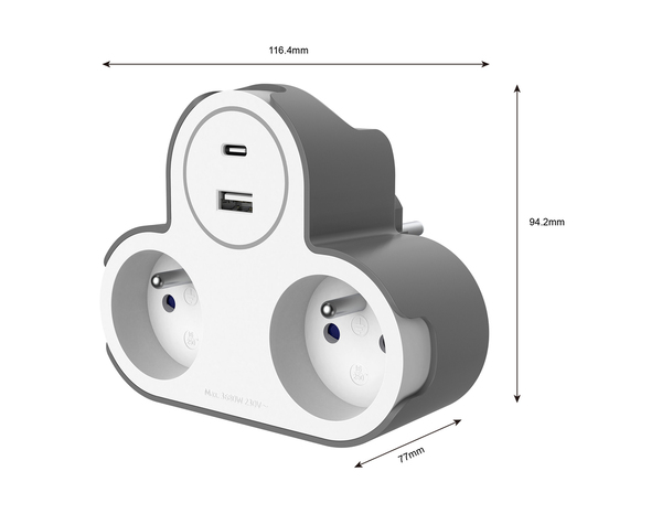 Triplite 2x16A + USB C / USB A blanc et gris - Brico Dépôt