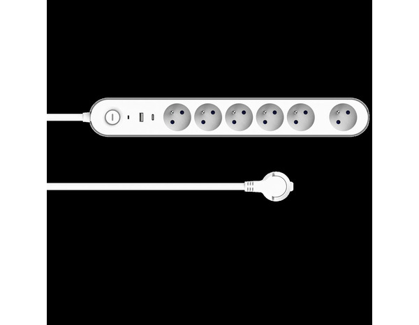 Bloc 6 prises 1,5 m gris et blanc USB A + C - Brico Dépôt