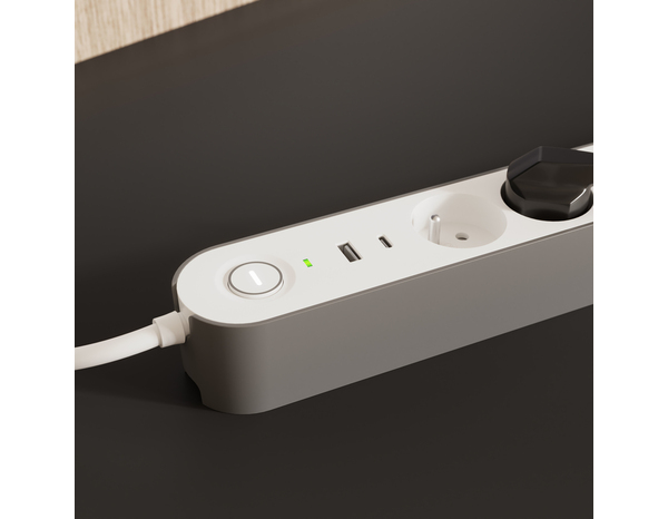 Bloc 6 prises 1,5 m gris et blanc USB A + C - Brico Dépôt