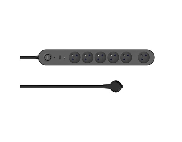 Bloc 6 prises 1,5 m gris et noir USB A + C - Brico Dépôt