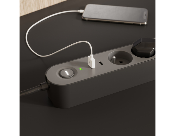 Bloc 4 prises 1,5 m gris et noir - Brico Dépôt