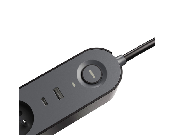 Bloc 6 prises 1,5 m gris et noir USB A + C - Brico Dépôt