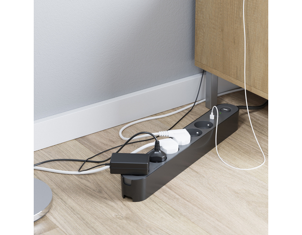 Bloc 6 prises 1,5 m gris et noir USB A + C - Brico Dépôt