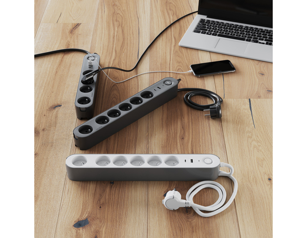 Bloc 6 prises 1,5 m gris et noir USB A + C - Brico Dépôt