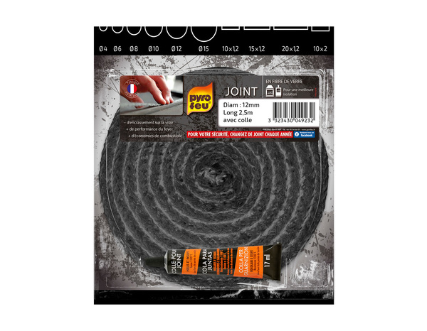 Kit joint rond d'étanchéité Ø 12 mm + colle réfractaire 17 ml - Pyrofeu - Brico Dépôt