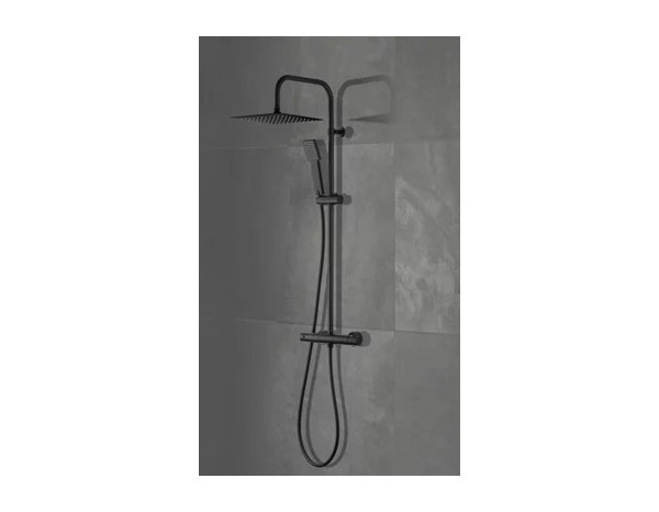 Colonne de douche thermostatique DINT noire, avec barre inox, pomme, douchette et flexible - Brico Dépôt