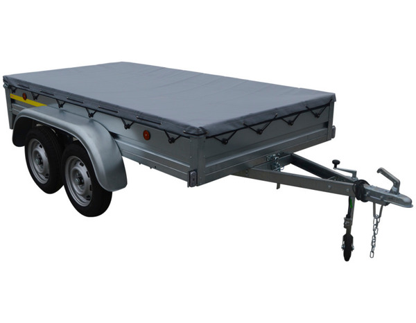 Remorque double essieu avec bâche - L. 256 x l. 134 x P. 30 cm - Brico Dépôt