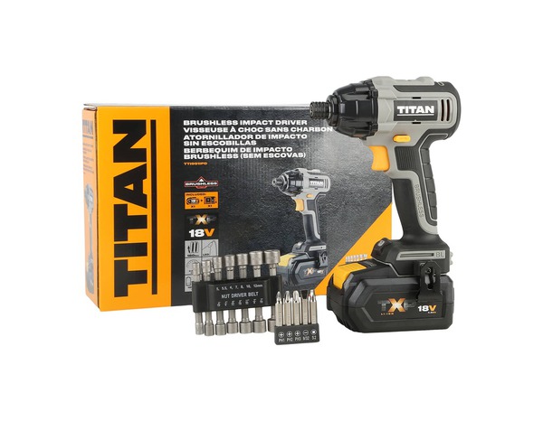 Visseuse à choc brushless 18V + Batterie 4Ah + Chargeur + 19 accessoires - Titan - Brico Dépôt
