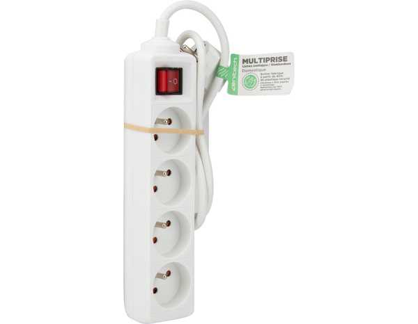 Bloc multiprise recycle 4 prises x 16A blanc + interrupteur H05W-F 3G1 - 0,75 M   - Brico Dépôt