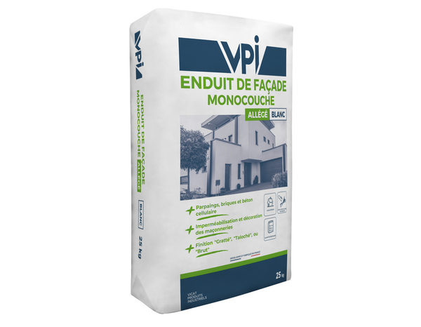 Enduit de façade monocouche allégé blanc 25kg - VPI - Brico Dépôt