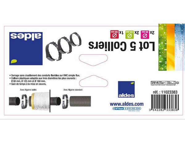 Kit de 5 colliers VMC noirs 2 x Ø 80, 2 x Ø 125 et 1 x Ø 160 - Aldes - Brico Dépôt