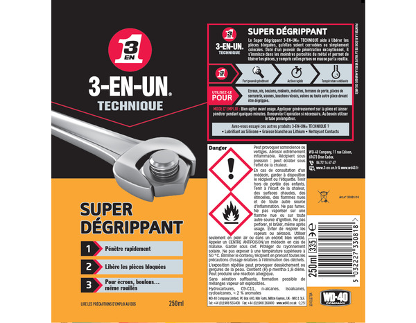 3-EN-UN TECHNIQUE Super Dégrippant 250 ML - 3-EN-UN - Brico Dépôt