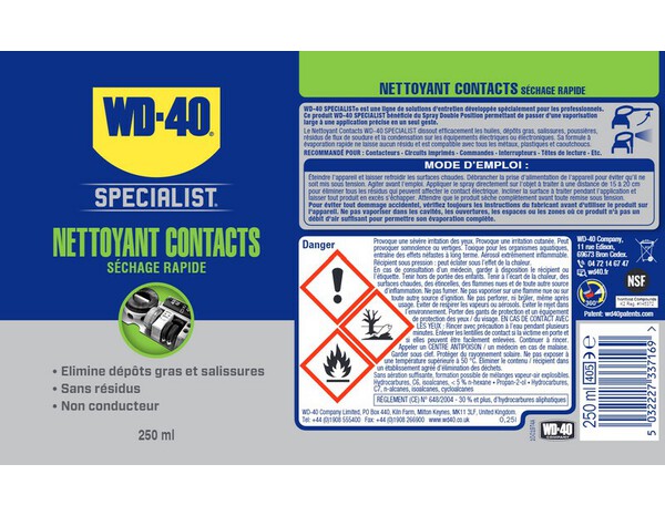 Wd40 specialist nettoyant contacts 250 ml - WD40 - Brico Dépôt